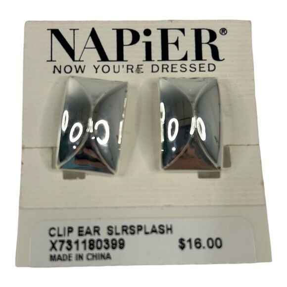 Vintage Napier Silver Tone Screw Back Clip On Earrings Silver Splash NWT - Picture 1 of 4